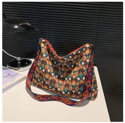 Vrolijke bohemian Shopper - Donker Beige | 42 x 30 x 10 cm | Canvas | Schoudertas/Luiertas | Il Bambini