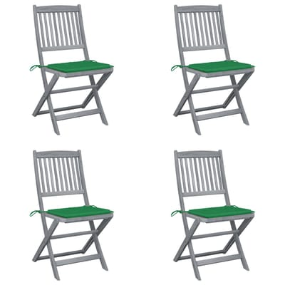 vidaXL - Set - van - 4 - klapstoelen - met - kussens, - gemaakt - van - massief - acaciahout.