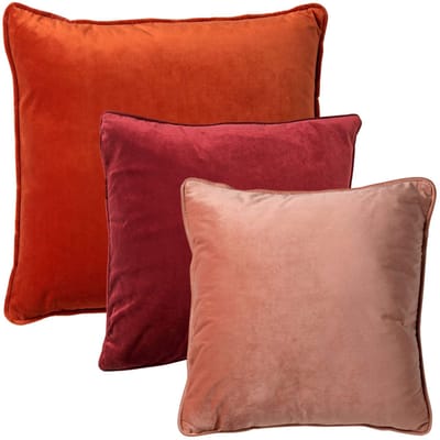 Dutch Decor - KUSSENSET - 3-delig - Velvet Layers - 60x60 cm, 45x45 cm - inclusief binnenkussens - oranje, roze, rood - Met Ritssluiting – Decoratie Kussens - Comfortabele kussentjes voor op de Bank