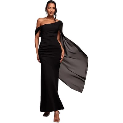Asymmetrische Chiffon en Scuba Jurk Dames Goddiva Maxi