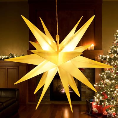 3D Verlichte Ster voor Kerstmis - 35 cm LED Ster voor Binnen en Buiten, Decoratie voor Raam en Tuin, Vouwbare Kerstster Decoratie
