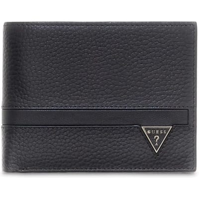 Guess Portemonnee Monaco Bifold M slogan Man Zwart in Vera leder met verdwenen portemonnee