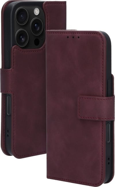 Mobiparts hoesje geschikt voor Apple iPhone 16 Pro - Wallet/Boekhoesje - Eco Leer - Magneet Sluiting - Opberg vakken - Paars Rood