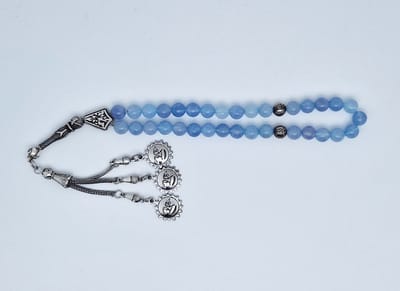 Handgemaakte tesbih "tasbih" natuursteen " Blauwe Jade " - Aantal kralen 33 - Diameter kralen 8 MM - met metaal tassel "model 1" - Een mooi cadeau-idee