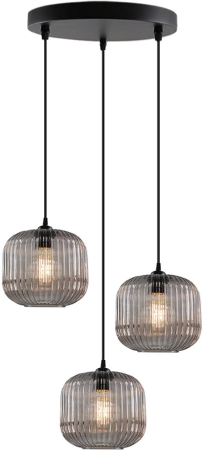 Olucia - CHARLOIS - Hanglamp - Grijs / Zwart - 3L - Geschikt voor Woonkamer - Vorm: Rond