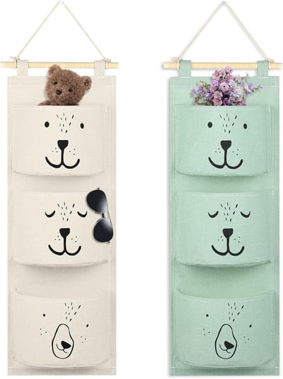 Opbergoplossing voor knuffeldieren, 2 stoffen opbergzakken met 3 grote vakken, ideaal voor kinderkamer, slaapkamer en badkamerorganisatie