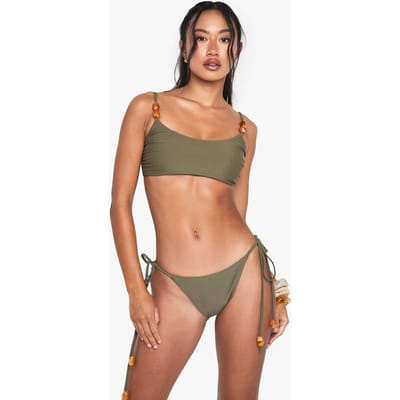 boohoo Dames Resin Stone Scoop Neck Bikini Top | Khaki | Maat: 6