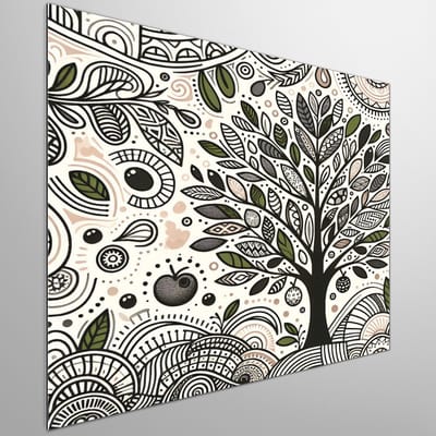 Doodle olijfboom schilderij | Olijfgroene droom: bruisende kunst van getekende olijfboom creatie | Kunst - 60x60 centimeter op Dibond | Foto op Dibond