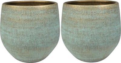 Steege Plantenpot - 2x - moderne look - shiny blauw - D26 x H25 cm - Bloempotten - Keramiek