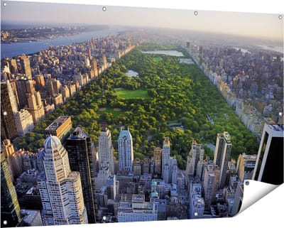 Gards Tuinposter Central Park in New York met Wolkenkrabbers - 150x100 cm - Tuindoek - Tuindecoratie - Wanddecoratie buiten - Tuinschilderij