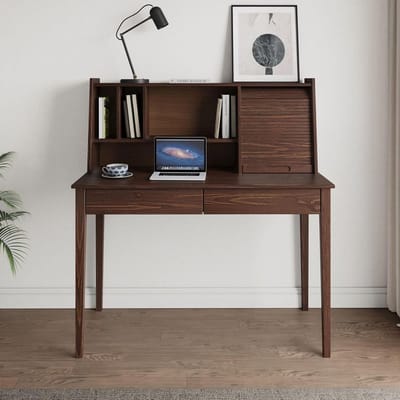Bureau met laden - Werktafel opbergruimte - Thuiswerken organiseren - Rolluik afsluitbaar - 114 x 122 x 54 cm