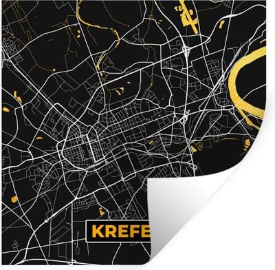 Muurstickers - Sticker Folie - Krefeld – Stadskaart – Gold – Plattegrond – Stadskaart – Kaart - Duitsland - 100x100 cm - Plakfolie - Muurstickers Kinderkamer - Zelfklevend Behang XXL - Zelfklevend behangpapier - Stickerfolie