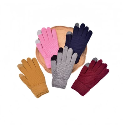 Fietshandschoenen - Touchscreenhandschoenen met twee vingers - Warmte voor de winter - Eén maat voor iedereen/Unisex - 5 paar (Donkerrood + Roze + Beige + Grijs + Marineblauw)