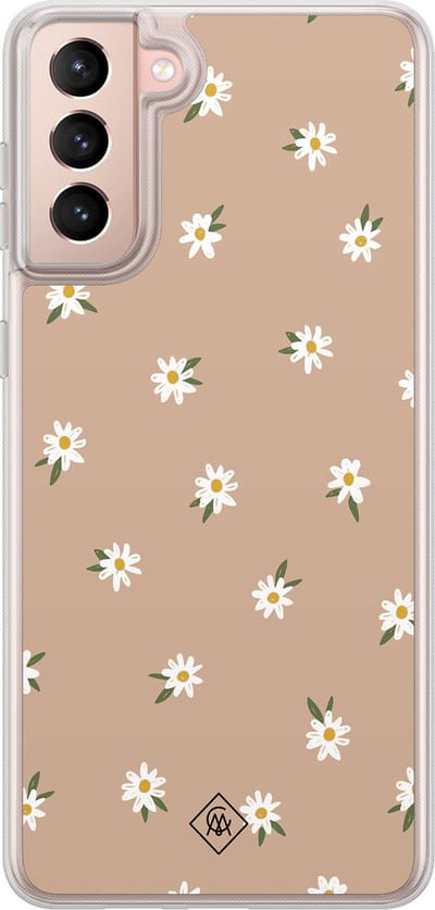 Casimoda® hoesje - Geschikt voor Samsung Galaxy S21 Plus - Sweet Daisies - 2-in-1 case - Schokbestendig - Bloemen - Verhoogde randen - Bruin/beige, Transparant