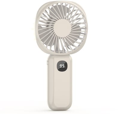 Draagbare ventilator, oplaadbare handventilator met 12-uurs accuduur, USB-ventilator met 5 standen en 180° inklapbaar ontwerp, inclusief draagkoord — Ideaal voor make-up, reizen, kamperen en wandelen — Crèmewit