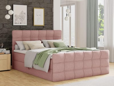 Boxspringbed 140x200 met bedlade, Bonell-matras & topper – gestoffeerd tweepersoonsbed met hoofdbord en voetbord – grafiet (Inari 94) – Luxora Storage – Pauwhome
