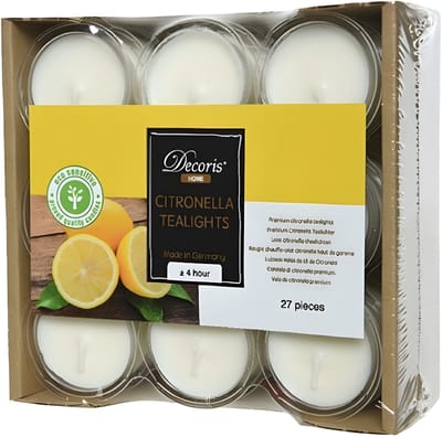 Decoris Geurkaarsen - Citrus Citronella geur - 27x stuks - 4 branduren - kaarsjes