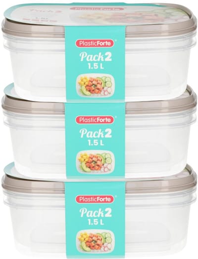 Plasticforte Vershoudbakjes - 6x stuks - 1.5 liter - herbruikbaar - transparant/beige - kunststof - magnetron - vriezer