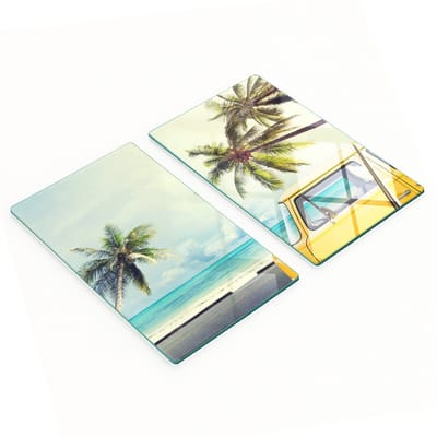 Glazen snijplanken met bus- en strandmotief, 2x30x52 cm