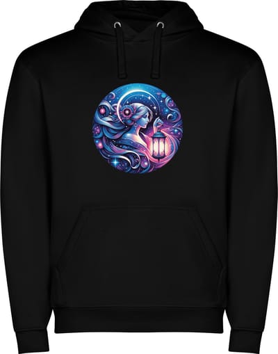 Zwarte unisex hoodie met “ Kleurrijke Sterrenbeeld Maagd – Astrologie – Horoscoop – Zodiac Signs “ Print Full Color Color merk Roly maat S