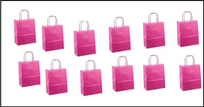 25x Koordtas papier pink 18cmx8cmx24cm - goodiebag|papieren|draagtas|tas|koord|festival|kado|themafeest|party|geschenken