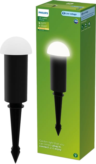 Philips Edwina GardenLink - Sokkellamp met spies - 24V - Warm wit licht; 2700K - Zwart - Tuinpadverlichting