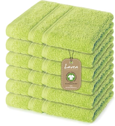 Lavea® 6 Wasdoekjes 30x30 cm van 100% biologisch katoenen badstof, zacht en absorberend, voor thuis, hotel en spa – ook ideaal als gezicht- en handdoekje – Appelgroen
