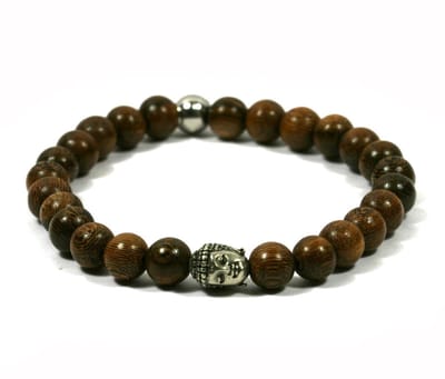 IbizaMen - heren armband - Robles hout - 8mm - buddha - RVS - 21cm