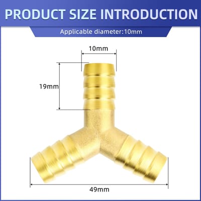 Dailygoods- Slangfitting 10mm Messing - 3-weg Y-vormige T-connector - 5 Stuks - Klemmen - Duurzaam - Eenvoudige installatie - Slangconnector