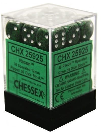 Chessex Recon Gespikkeld D6 12mm Dobbelsteen Set (36 stuks)