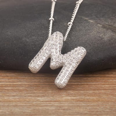 Nidin Hete Verkoop Pave Kristal Zirconia A-Z Letters Hanger Ketting Mannen En Vrouwen Koppels Naam Initialen Alfabet Sieraden Fijn Cadeau gray