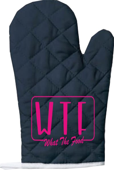 EIZOOK Functionele Ovenwant- Navy Blauw met Roze Opdruk WTF What The Food