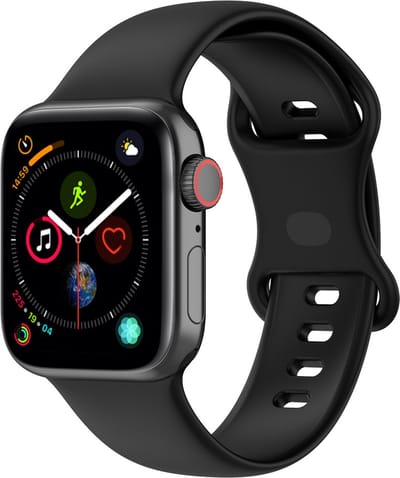 By Qubix - Geschikt voor Apple Watch bandje - Siliconen sportbandje - Zwart - Maat: M/L - Geschikt voor Apple Watch 44mm / 45mm / 46mm / 49mm (Ultra 1,2 en 3) - siliconen sport bandje - smartwatchbandje