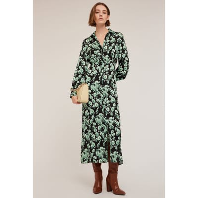 Motivi Floral Patterned Satin Chemisier Dress Green Maat: 32 | Blousejurken Outlet | Dames | Groen
