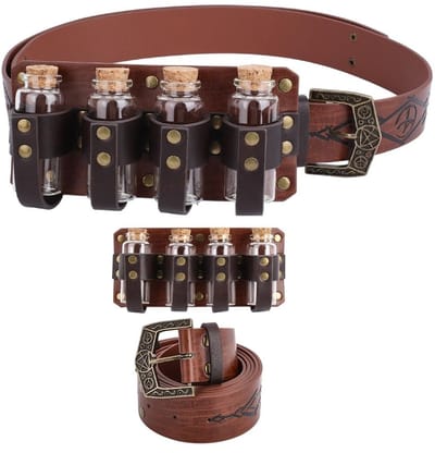 Inovra- Riem Verstelbaar - Middeleeuws Faux Lederen Riem - 4 Toverdrank Flesjes - Cosplay Accessoires - Opbergzak - Gespsluiting - Cosplayriem