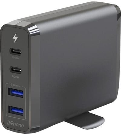 DrPhone WL11 GaN 95W Multipoort Oplader – USB Oplaad Station - Hub - 4-poorts – 2.4A / USB-C PD60W & USB-C PD18W - Zwart