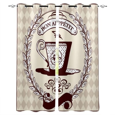 Tegeltextuur Bloemenklok Koffiekop Raamgordijn Woondecoratie Gordijnen voor Woonkamer Slaapkamer Keuken Gordijnpaneel 135W x 60H(cm)