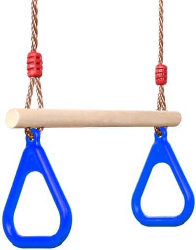 Multifunctionele houten trapeziumschommel met kunststof turnringen - belastbaar tot 160 kg