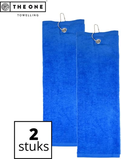 The One Towelling Golfhanddoeken - 40 x 50 cm- 2 Stuks - Sporthanddoek - Voordeelverpakking - Terry Velours - 100% Gekamd Katoen - Met metaal oog en karabijnhaak - Koningsblauw