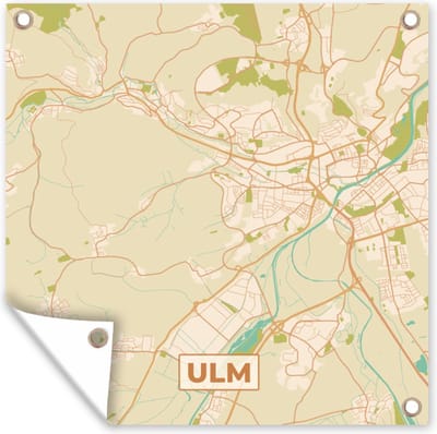 Tuin poster Kaart - Vintage - Plattegrond - Ulm - Stadskaart - 200x200 cm - Tuindoek