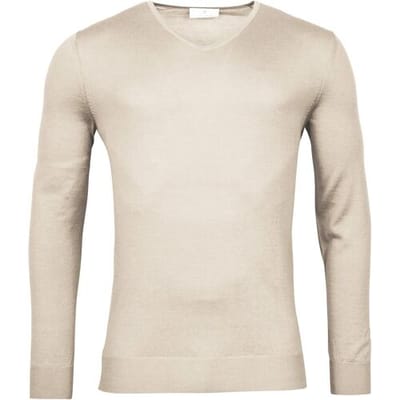 Thomas Maine Trui V-Neck Single Knit Merino Wool Kitt / male