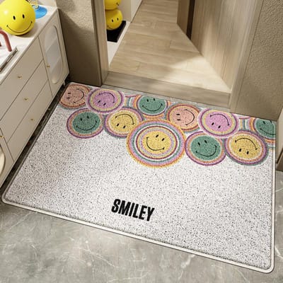 Tapis Simple Visage Souriant Porte d'Entrée Saleté Maison Porche Tapis Antidérapant Anneau de Soie Tapis d'Époussetage Sable 60*90cm
