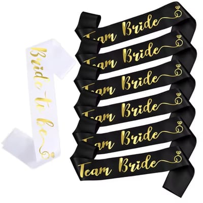 Sjerpen set voor het vrijgezellenfeest 7-delig zwart met wit en goud - vrijgezellenfeest - bruid - bride to be - team bride - trouwen - huwelijk - bruiloft - sjerp