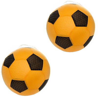 Softbal foam - 2x - voetbal print - oranje - zacht - dia 50 cm - speelgoed ballen