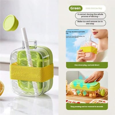 2-in-1 Waterfles met Ingebouwd IJsvak & Rietje Lekkagevrij Draagbare Sport Maker