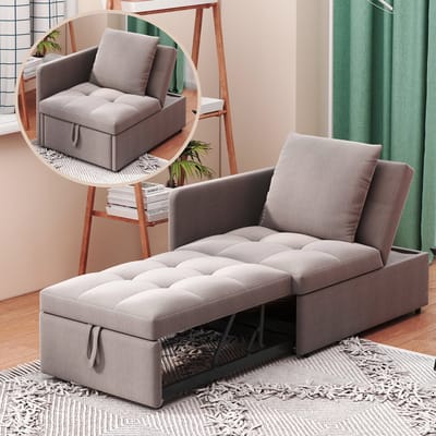 Gestoffeerd bed, 3-in-1 Slaapbank, Multifunctionele Slaapbank, Linnen Bank met Verstelbare Rugleuning, Daybed voor Kleine Ruimtes-Grijs