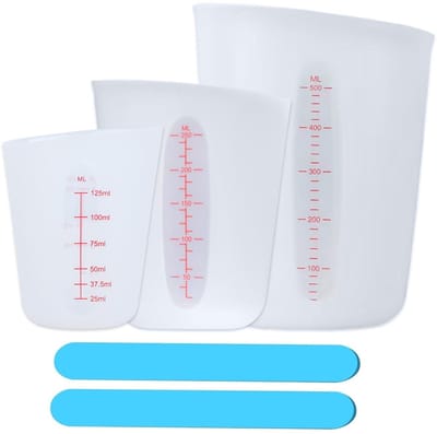 Dailygoods- Maatbeker Set 3 Stuks - Siliconen Maatbeker 125/250/500 ml - Roerstaafjes - BPA-vrij - Duurzaam - Antiaanbaklaag - Mengbeker