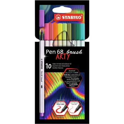 STABILO Pen 68 Brush - Premium Brush Viltstift - Met Flexibele Penseelpunt - ARTY Etui Met 10 Verschillende Kleuren