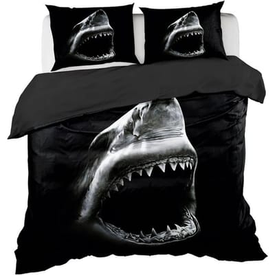 Blauw en Wit Cartoon Haai Vis Print Kinder Dekbedovertrek Jongens Meisjes Luxe Kamerdecoratie voor Kinderen Tieners Cadeau Queen Size 135x200cm 2pcs