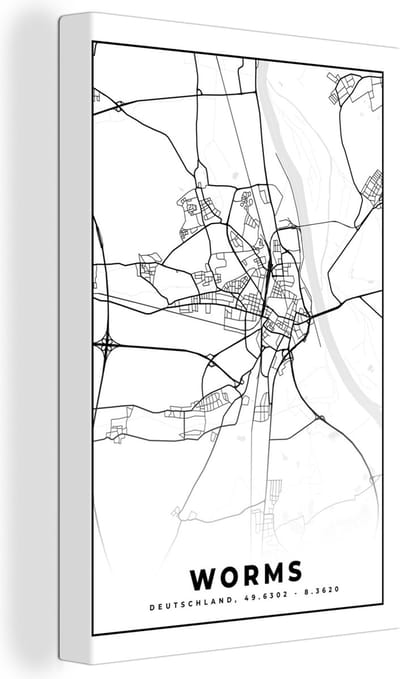 Canvas Schilderij Plattegrond - Kaart - Worms - Stadskaart - 20x30 cm - Wanddecoratie